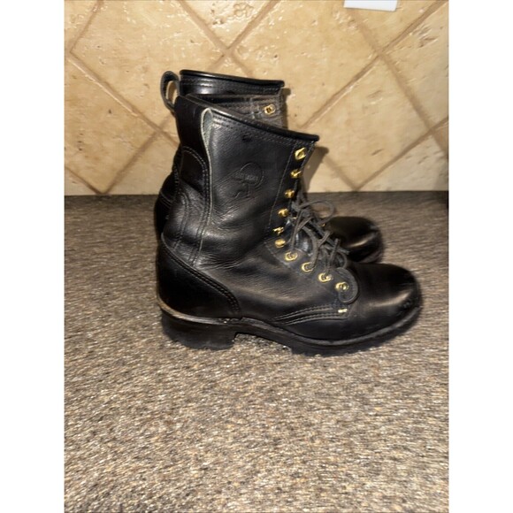 Boot World Men's Lace Up Boots Leather Steel Toe Logger Firemen Linemen Sz 8 - Picture 2 of 9